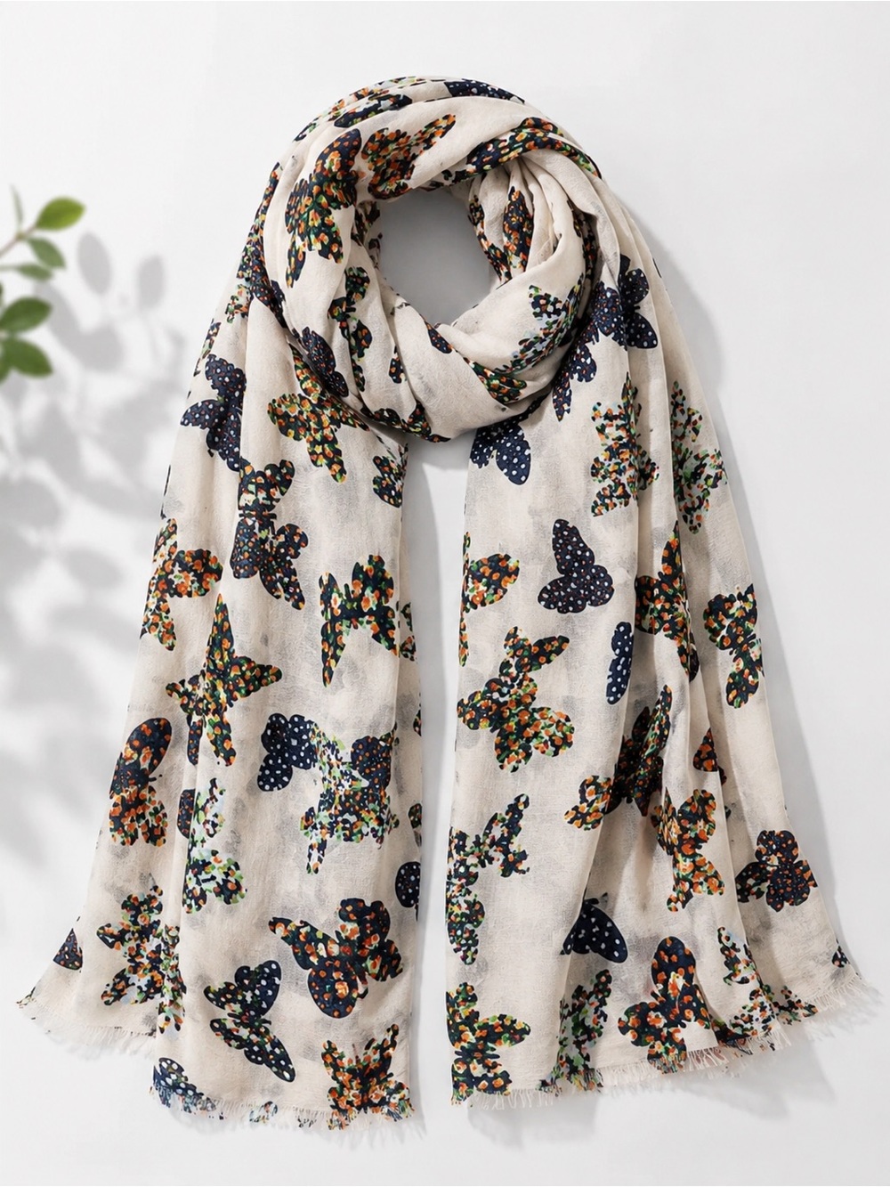 🦋 Handmade Cotton & Viscose Butterfly Scarf – Large & Lightweight- NWT